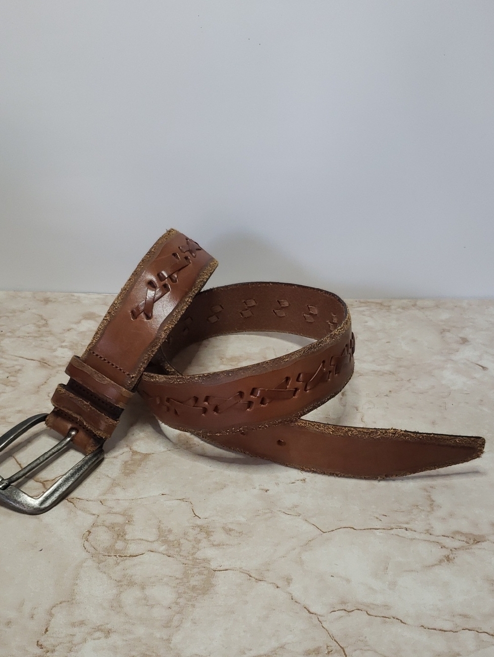Mezlan Brown Leather Men's Casual Belt with Cutout Detail Size 34
